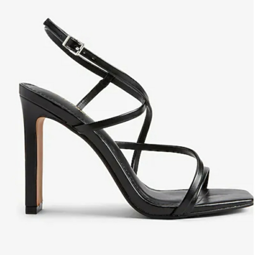 Express Womens High Heels Size 6 Black Strappy Ankle Wrap Sandal Shoe